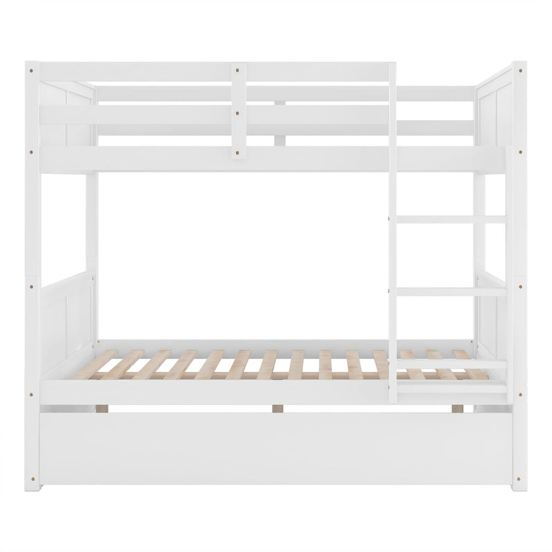 DreamHaus bunk bed with twin size trundle showing sturdy wooden frame and ladder, ideal for space-saving bedroom furniture.