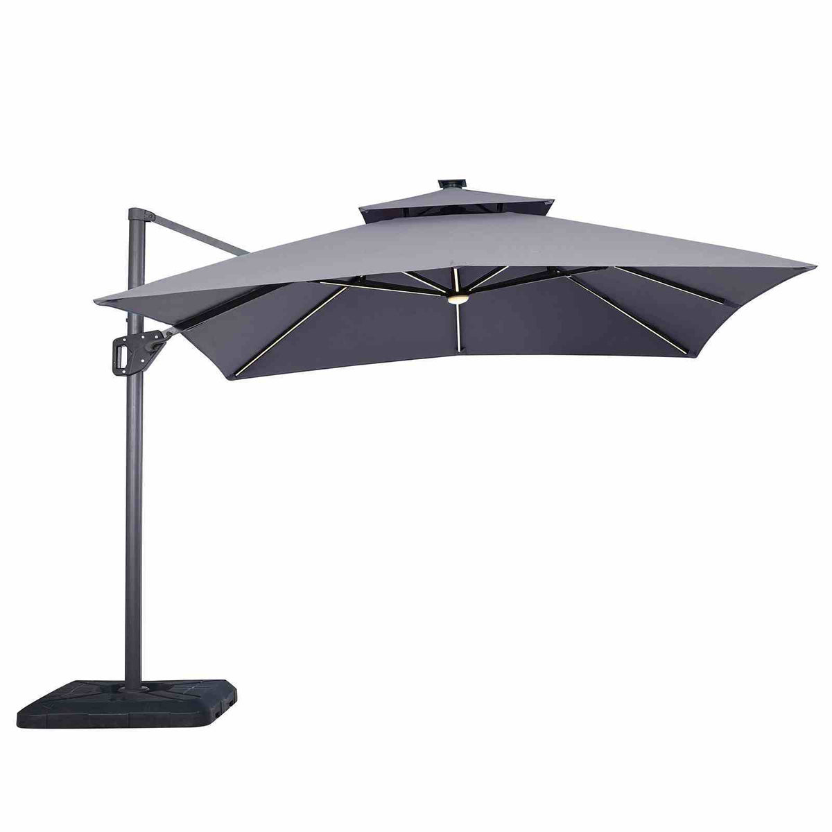 Aurora - 10' SQ Umbrella, Double Top, LED Bulb + Control, Gray