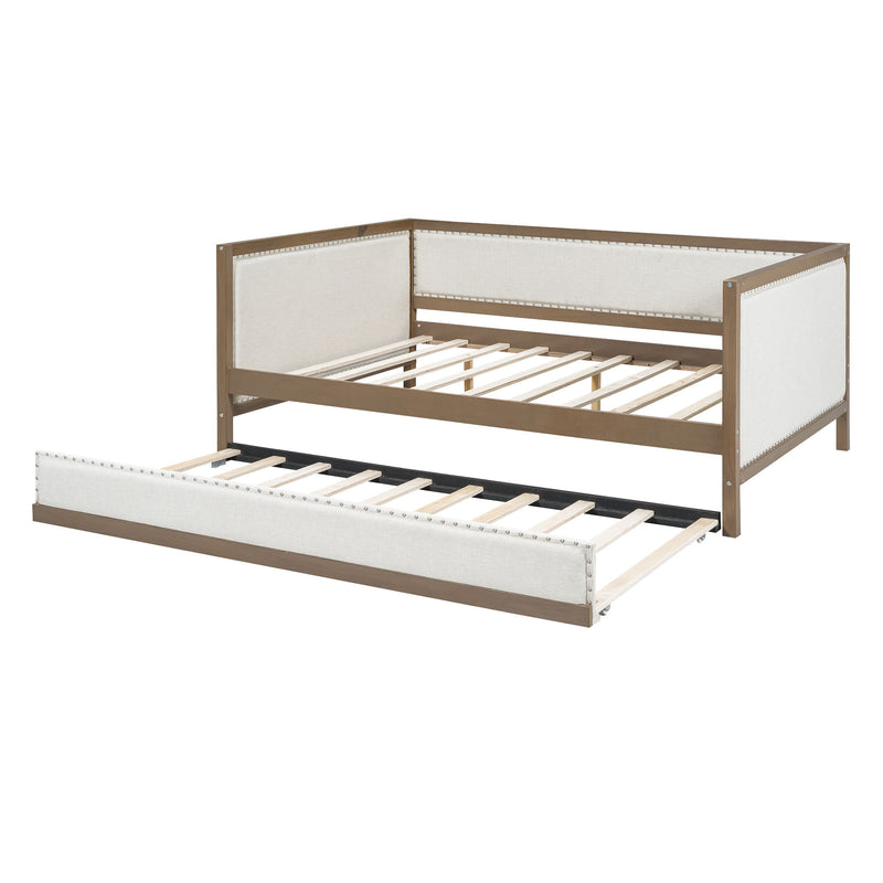 Full Size Daybed With Trundle And Nailhead Decoration - Wood - R&R Furniture Gallery (Fountain Valley, CA)