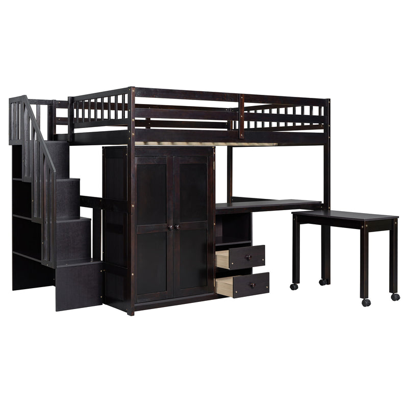 Loft Bed With Stairs, Bookshelf, Drawers, Desk & Wardrobe, Space Saving Multifunctional Furniture - R&R Furniture Gallery (Fountain Valley, CA)