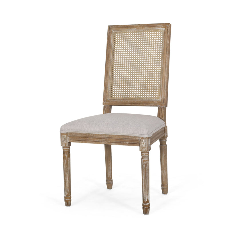 French Country Dining Chair With Rectangular Cane Backrest And Smooth Upholstered Seating - R&R Furniture Gallery (Fountain Valley, CA)