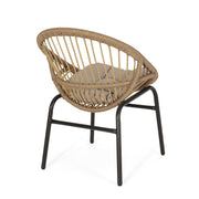Set of 2 Noble House outdoor accent chairs with curved backs and basket frames in light brown and beige.