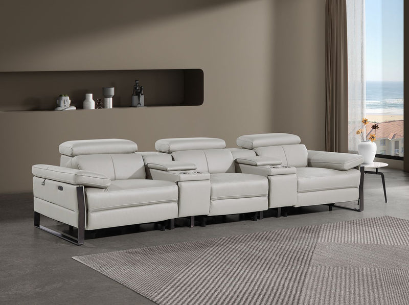 1246 - Modular Power Triple Reclining Dual Console Sofa With Power Reclining Headrests - R&R Furniture Gallery (Fountain Valley, CA)