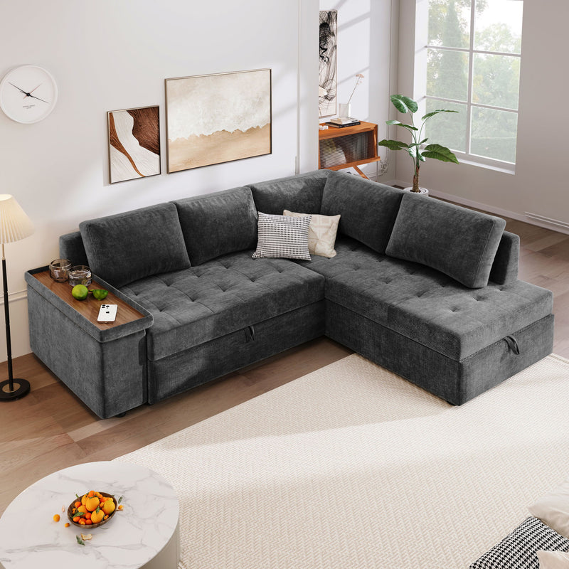 L Shaped Couch With Pull Out Bed And Storage Sectional Sleeper Sofa With Hidden Storage, Wide Armrest With Storage, For Living Room, Apartment, Bedroom, Office - R&R Furniture Gallery (Fountain Valley, CA)