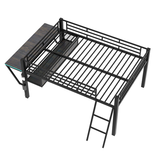 Dreamland black full size gaming loft bed with integrated desk and LED lighting, ideal for gaming and study spaces.