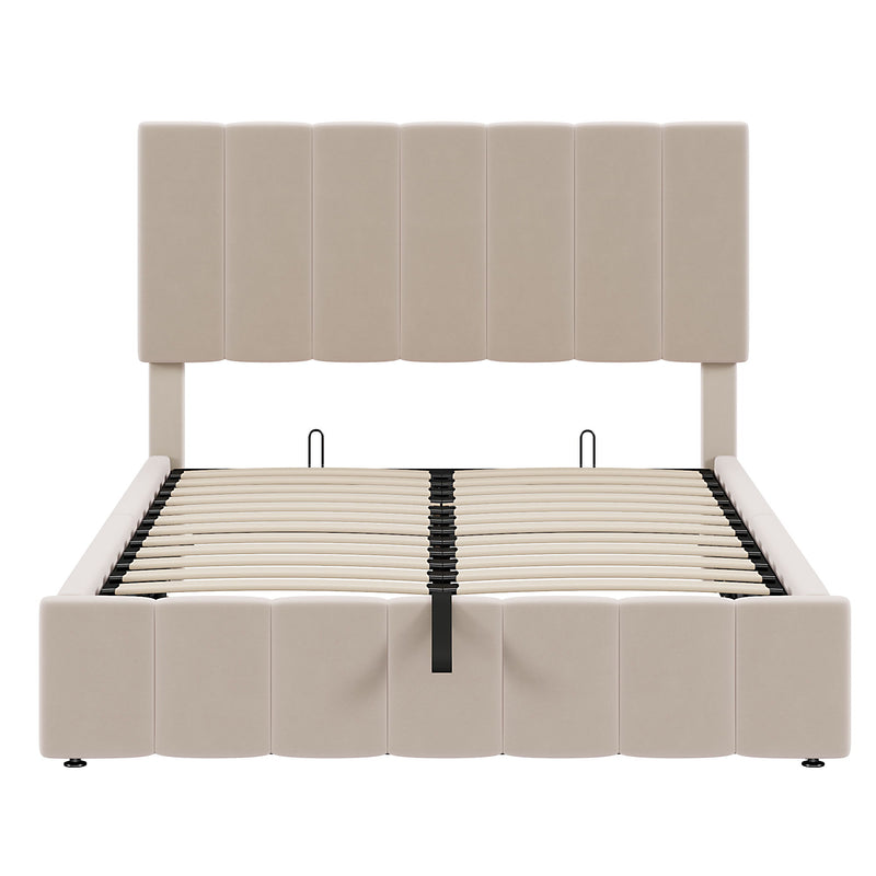 Elegant Upholstered Platform Bed With Hydraulic Storage System - R&R Furniture Gallery (Fountain Valley, CA)