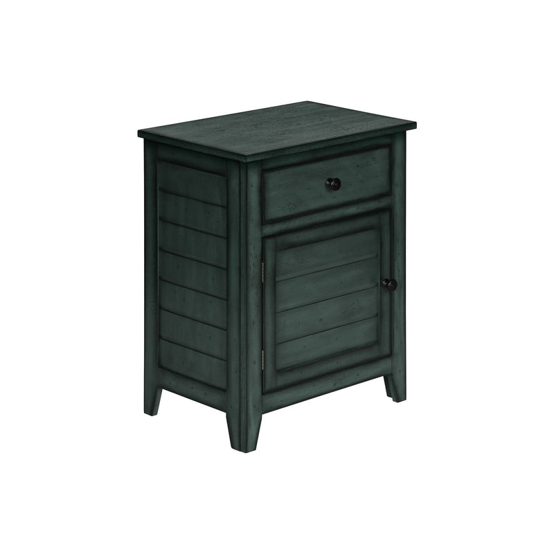 Blue accent table with storage drawer from 8th Street, featuring a modern design and smooth surface.