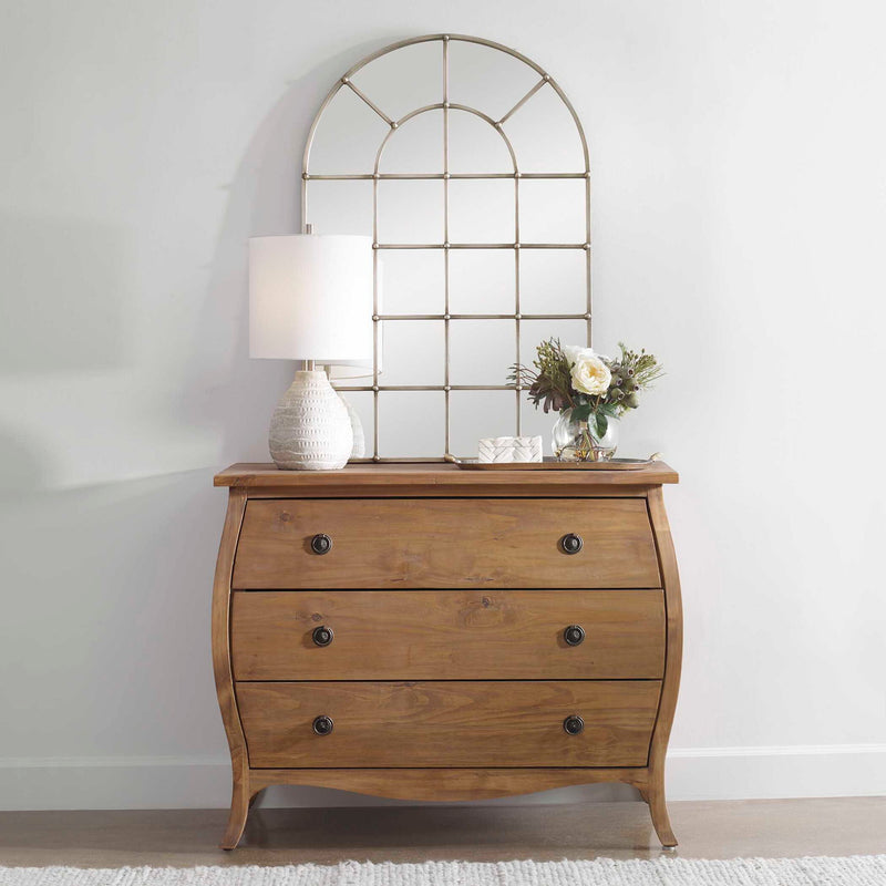 Uttermost Barwell Arch Pearl Silver wall mirror with a sleek arched frame, perfect for modern and elegant interior decor.