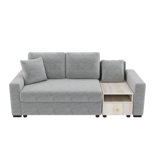 Noble House modular sofa couch with storage armrest and center console, stationary design in neutral fabric with plush cushions.