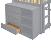 DreamHaus bunk bed with four drawers and three shelves, featuring a sturdy frame and space-saving design for kids' bedroom.