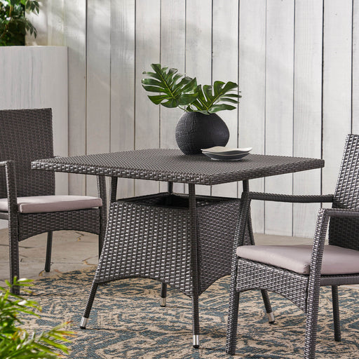 Outdoor Rattan Square Dining Table With 4 Legs - Gray - R&R Furniture Gallery (Fountain Valley, CA)