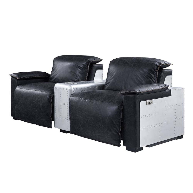 Misezon - Power Motion Recliner - Black Top Grain Leather & Aluminum - R&R Furniture Gallery (Fountain Valley, CA)