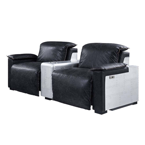 Misezon - Power Motion Recliner - Black Top Grain Leather & Aluminum - R&R Furniture Gallery (Fountain Valley, CA)
