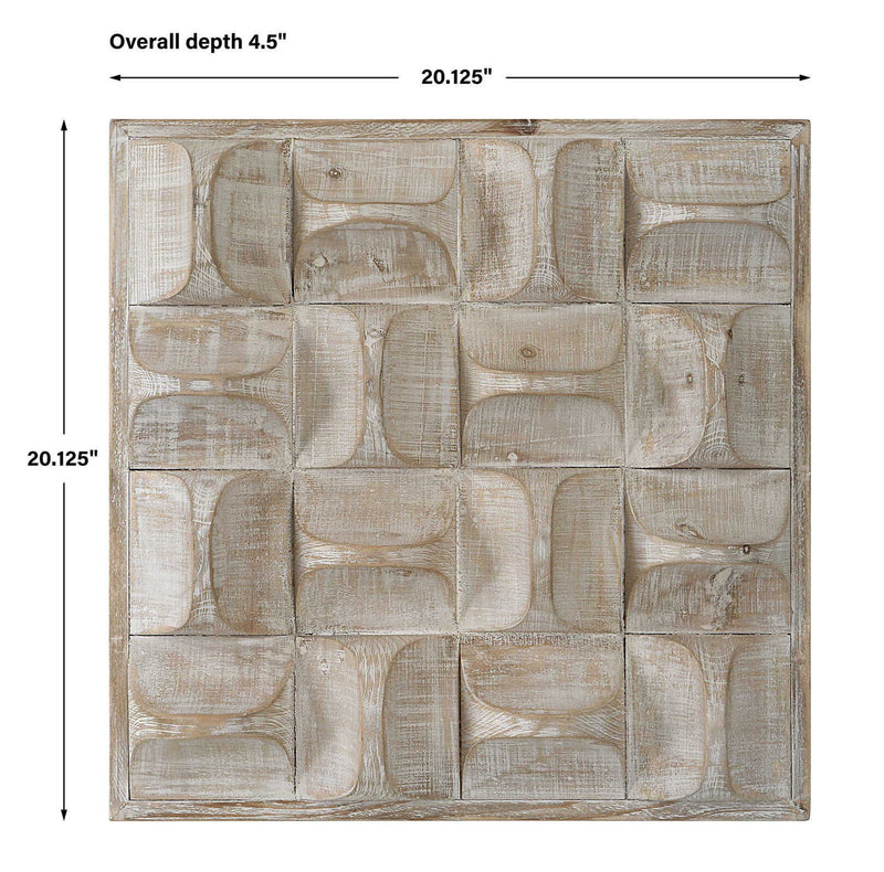 Uttermost Pickford wood wall decor featuring rustic, textured wooden panels arranged in a modern design.