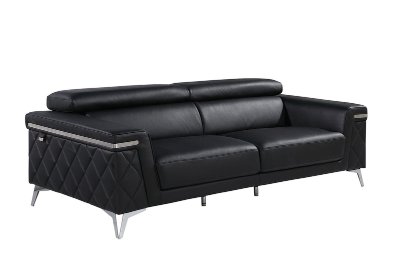 1140 - Top Grain Italian Leather Living Room Set - Black - R&R Furniture Gallery (Fountain Valley, CA)
