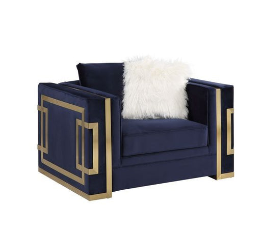 Virrux - Chair With 2 Pillows - Blue Velvet & Gold - R&R Furniture Gallery (Fountain Valley, CA)