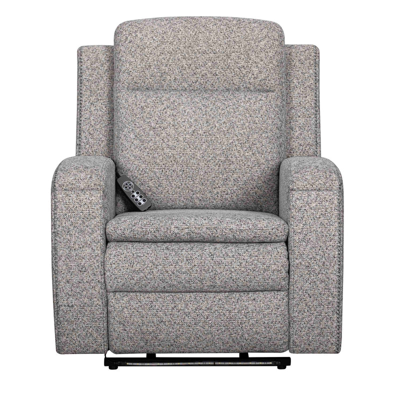 Parker Living Armstrong massage recliner with heat, massage functions, and auto-glide in black leather upholstery.