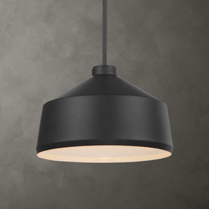 Uttermost Holgate 1-light black pendant light hanging from ceiling, modern pendant lighting fixture with sleek black finish.