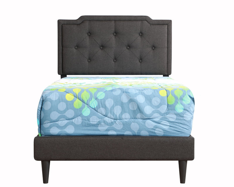 Button tufted upholstered bed by Glory Furniture, cozy design with plush fabric and stylish tufted headboard for comfortable bedrooms.