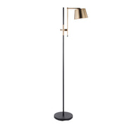 Lumi Source Metric industrial floor lamp with black finish and antique brass accents, featuring a tall, adjustable design.