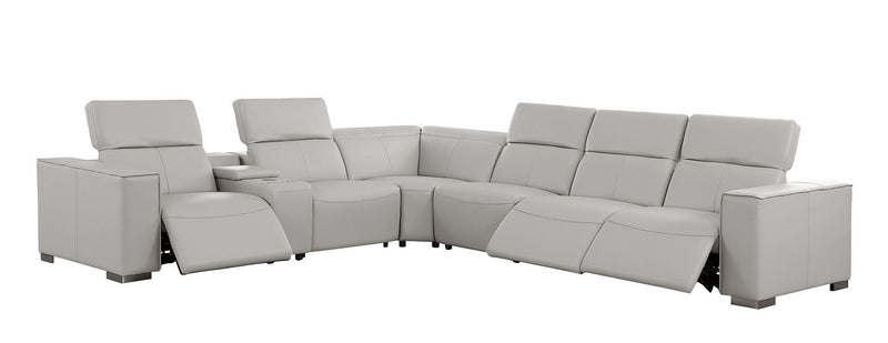 1208 - 7 Piece L-Shaped Leather Reclining Sectional With 3 Power Recliners