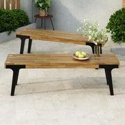 Set of two Noble House teak dining benches with smooth wooden seats and sturdy legs, perfect for kitchen or dining room.