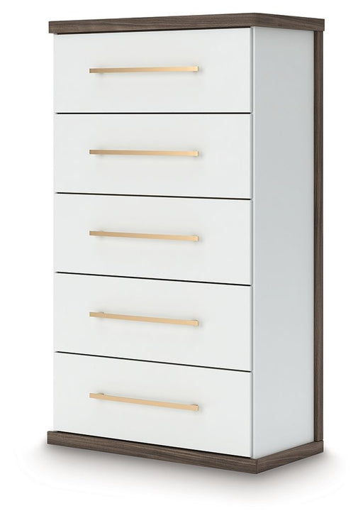 Kendanport - Five Drawer Chest - Brown / White - R&R Furniture Gallery (Fountain Valley, CA)