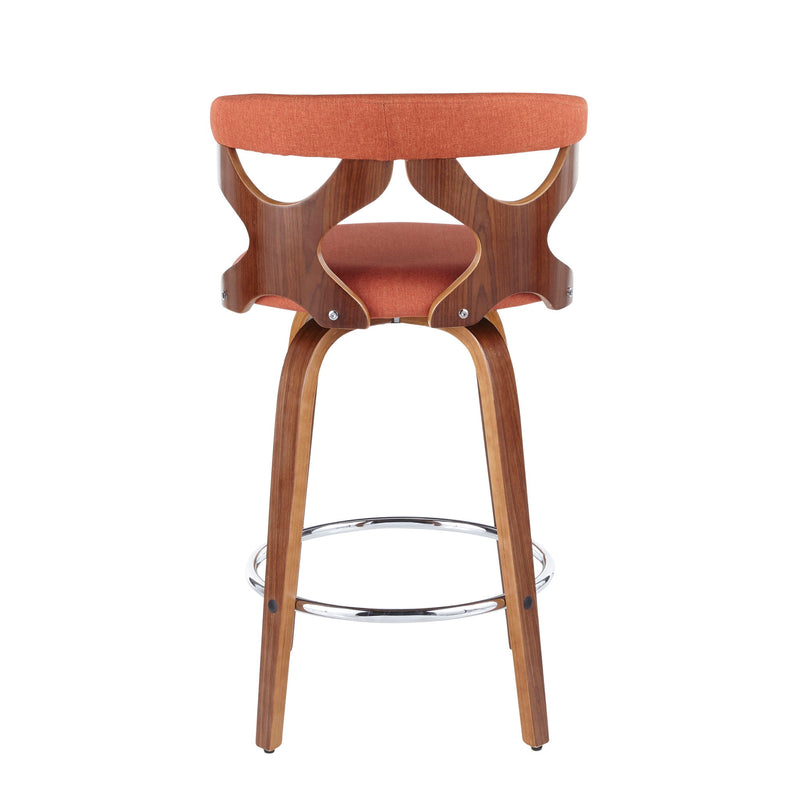 Lumi Source Gardenia mid-century modern fixed height counter stool set with swivel, featuring sleek design and wooden accents.