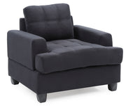 Glory Furniture transitional design armchair with plush fabric upholstery and wooden legs, showcasing a modern and comfortable seating option.