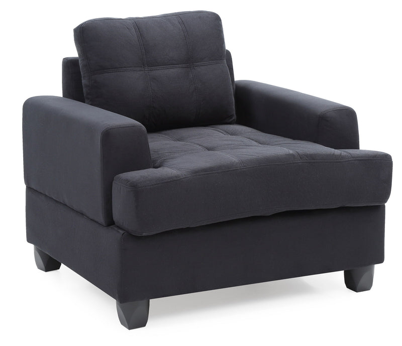 Glory Furniture transitional design armchair with plush fabric upholstery and wooden legs, showcasing a modern and comfortable seating option.