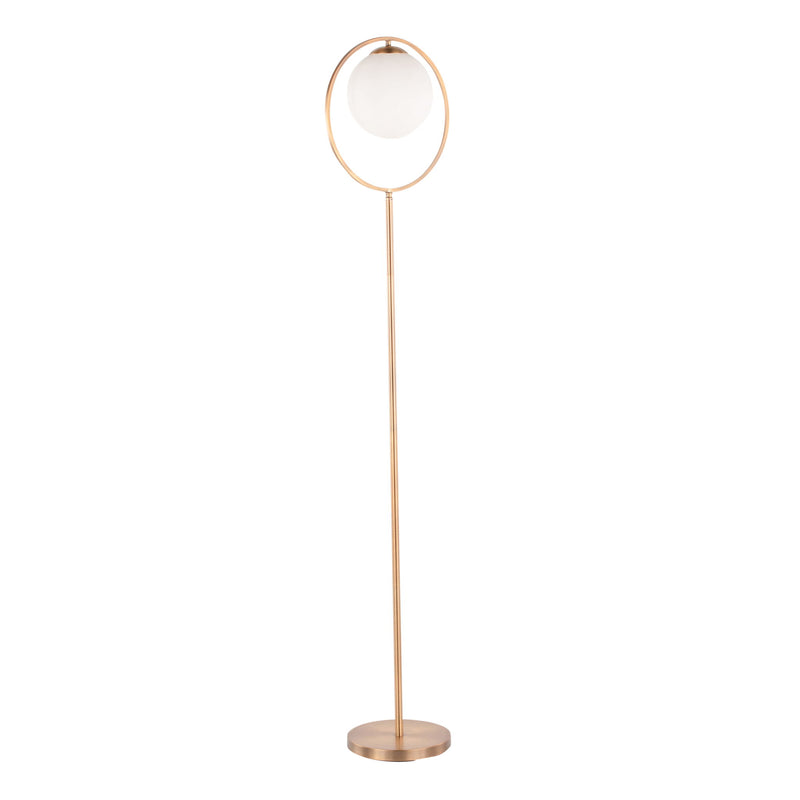Lumi Source Moon contemporary gold floor lamp with frosted glass shade, standing tall with a sleek modern design.