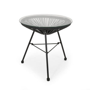 Nusa - Modern Rattan Side Table With Tempered Glass Top