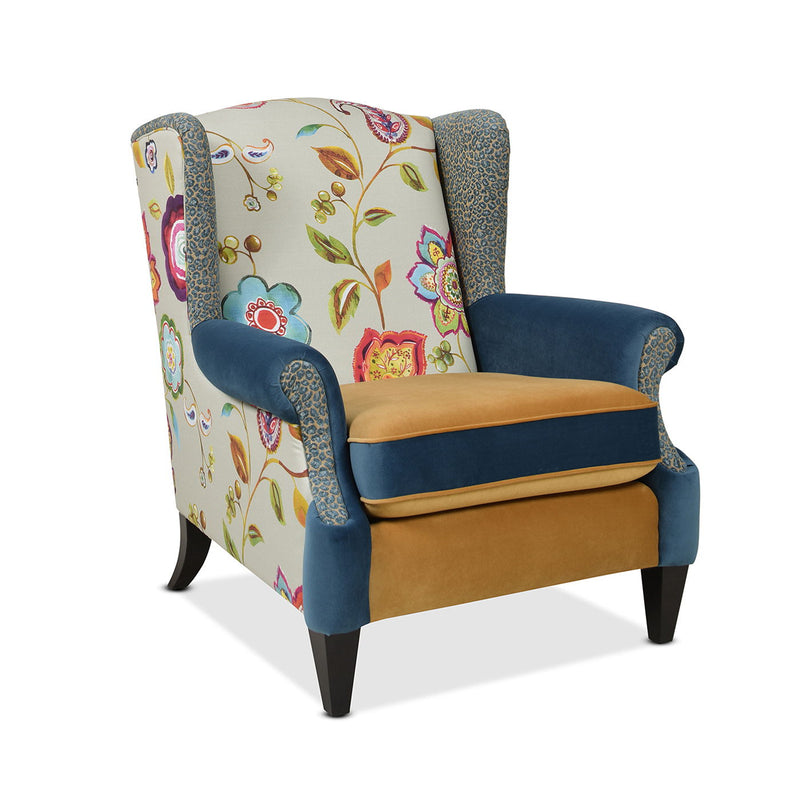 Anya - Boho Chic Wingback Accent Arm Chair - Floral / Leopard / Blue Teal / Yellow Gold - R&R Furniture Gallery (Fountain Valley, CA)