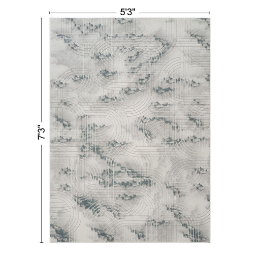 Geometrix - 5'3" X 7'3" Area Rug / Geometric 3D Effect - Ivory / Gray - R&R Furniture Gallery (Fountain Valley, CA)