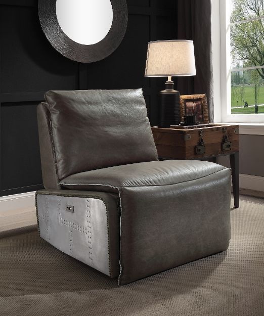 Metier - Power Motion Recliner - Gray Top Grain Leather & Aluminum - R&R Furniture Gallery (Fountain Valley, CA)