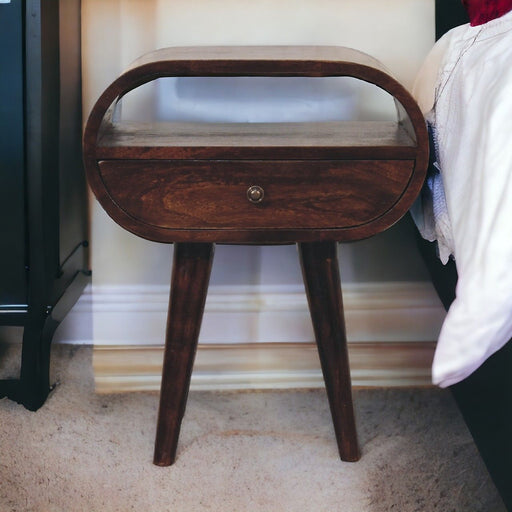 Nordic Circular Bedside Table With Open Slot - Walnut - R&R Furniture Gallery (Fountain Valley, CA)
