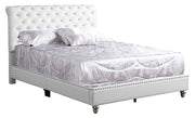 Elegant transitional upholstered bed by Glory Furniture with soft fabric headboard and sleek design in a bedroom setting.