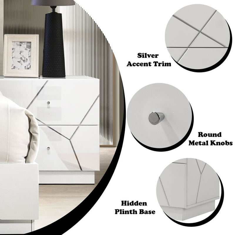 Esther - Nightstand - White / Silver - R&R Furniture Gallery (Fountain Valley, CA)