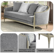 Fernando - Loveseat With 4 Pillows - Gray Chenille & Champagne - R&R Furniture Gallery (Fountain Valley, CA)