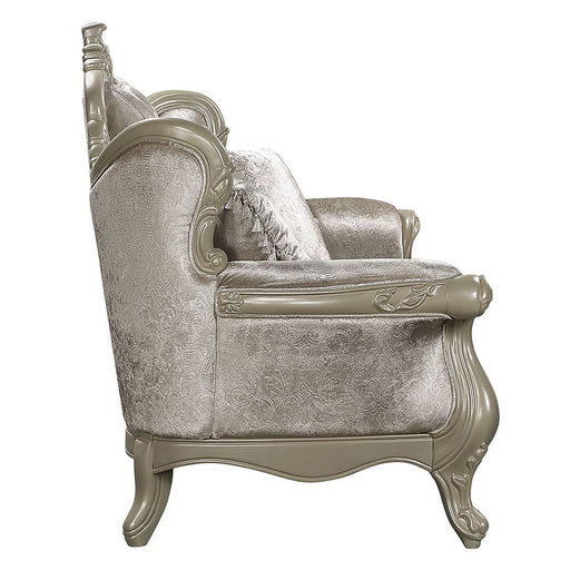 Libertee - Loveseat With 3 Pillows - Beige Fabric & Champagne - R&R Furniture Gallery (Fountain Valley, CA)