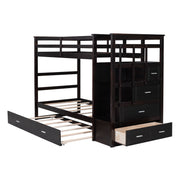 DreamHaus bunk bed with trundle and staircase, featuring sturdy wood frame, twin beds, and built-in storage for kids' bedroom.