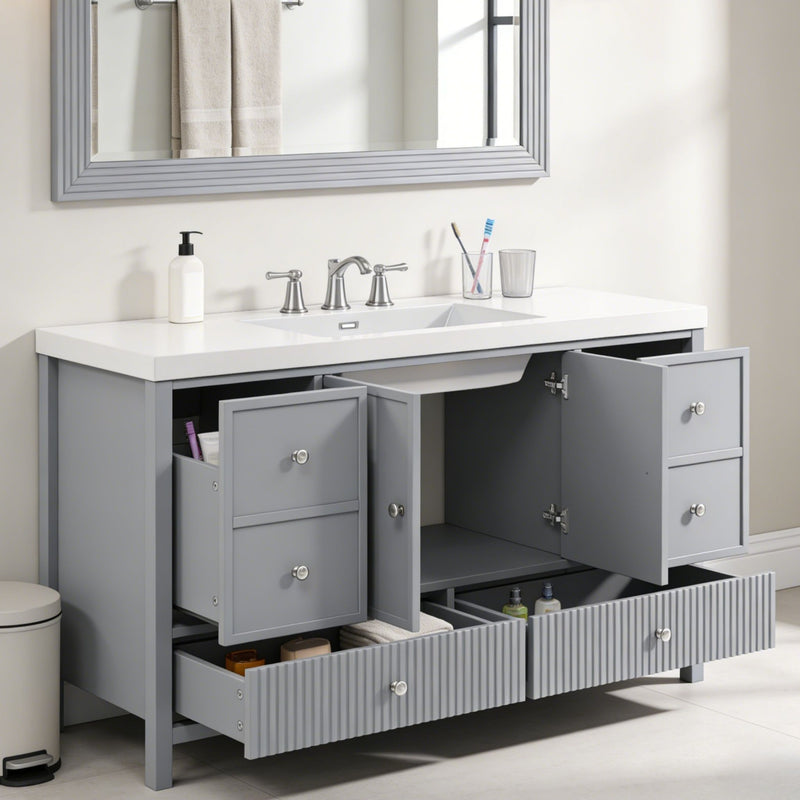 Bathroom Vanity With Separate Sink, Soft Close Doors And 4 Drawers