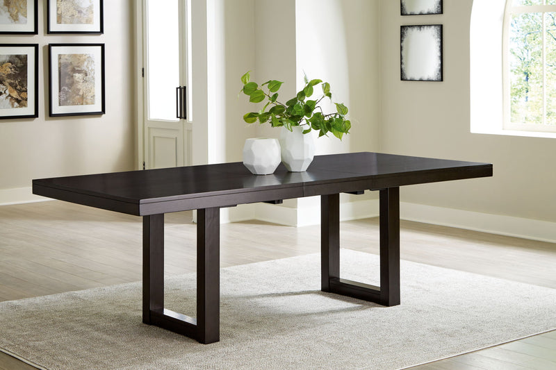 Neymorton - 7 Pc. - Rectangular Extension Table, 6 Side Chairs - Dark Grayish Brown - R&R Furniture Gallery (Fountain Valley, CA)