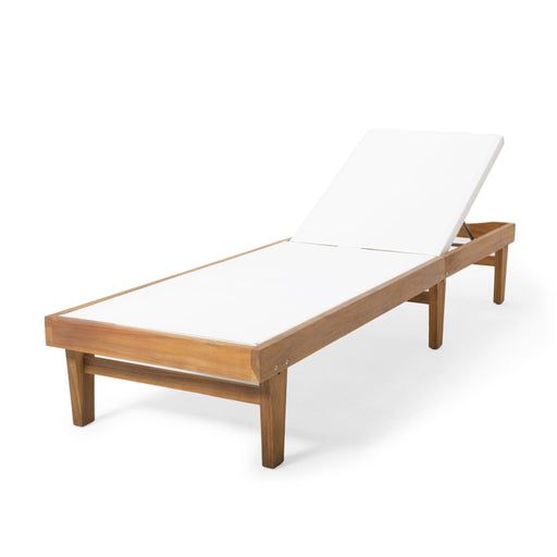 Outdoor Chaise Lounge With Acacia Wood Frame - White / Teak - R&R Furniture Gallery (Fountain Valley, CA)