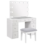 Winona - Makeup Vanity Set With Bulb Lit Mirror And Upholstered Stool - White