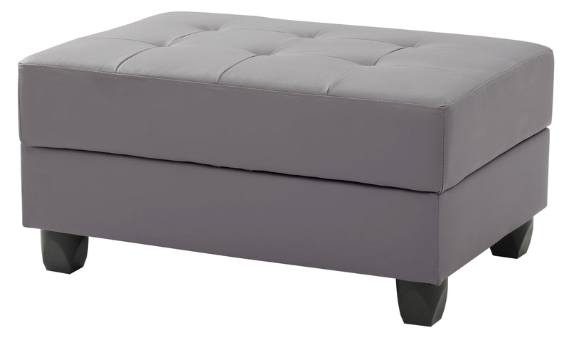 Contemporary upholstered storage ottoman by Glory Furniture with a sleek design, soft fabric, and functional storage space.