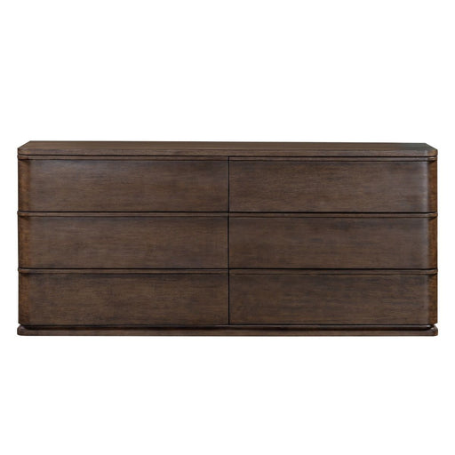 Brown oak ACME Zoey dresser with multiple drawers, modern storage piece, and sleek design for bedroom organization.