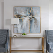 Abstract blue canvas art titled "Road Less Traveled" by Uttermost, featuring vibrant brushstrokes and modern design.