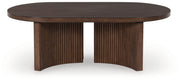 Korestone - Oval Cocktail Table - Dark Brown - R&R Furniture Gallery (Fountain Valley, CA)
