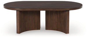 Korestone - Oval Cocktail Table - Dark Brown - R&R Furniture Gallery (Fountain Valley, CA)